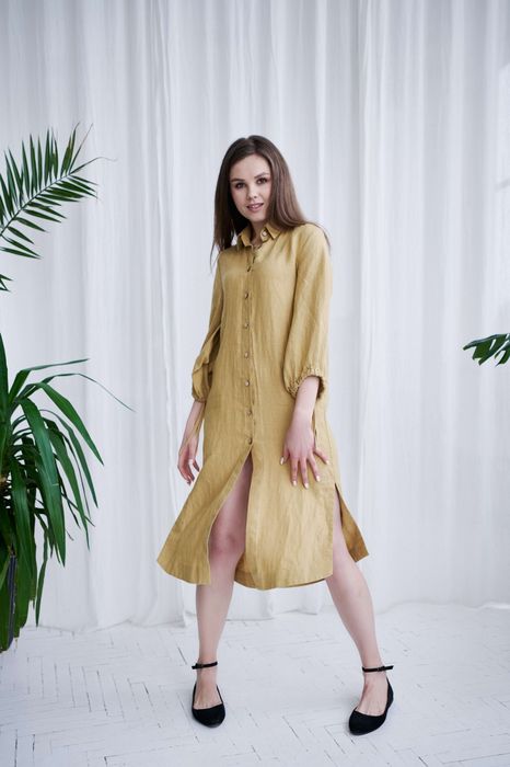 Trento linen dress mustard 42