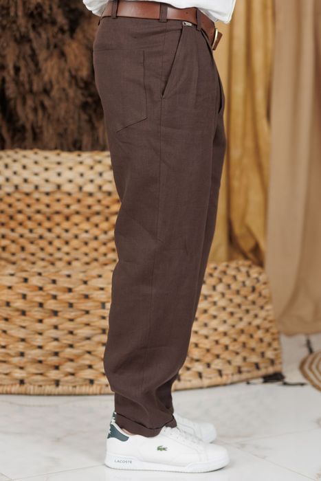 Denpasar linen pants dark chocolate 46