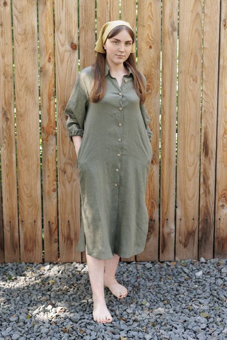 Trento linen dress olive 42