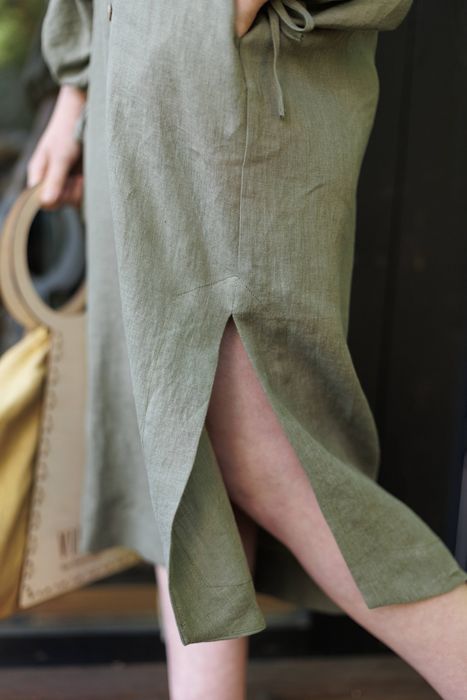 Trento linen dress olive 42