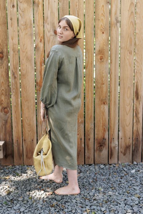 Trento linen dress olive 42