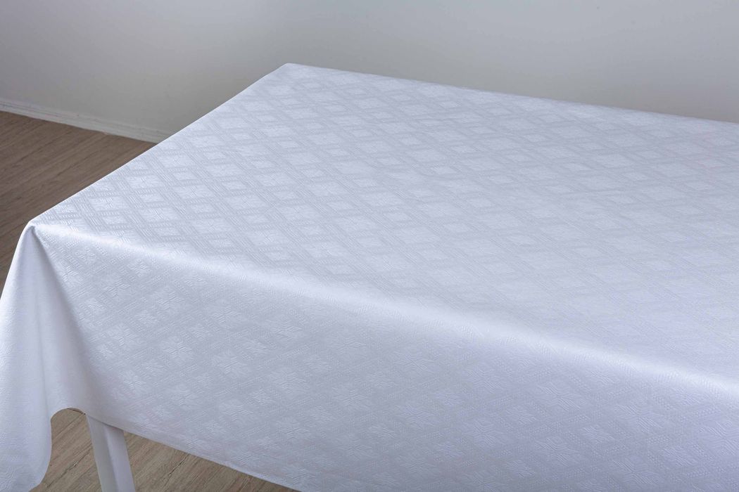 Linen tablecloth white jacquard 200х143