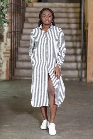 Salamanka linen dress gray stripped 42