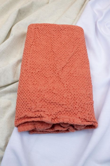 Linen bath towel Souffle coral 150x80