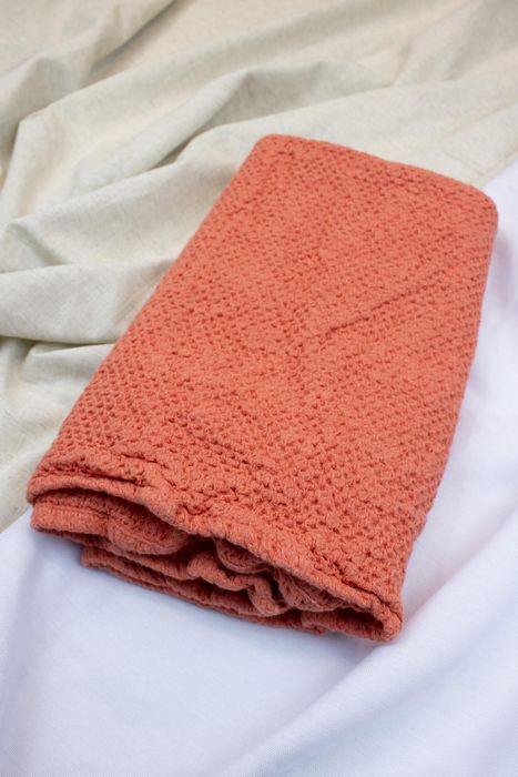 Linen bath towel Souffle coral 150x80