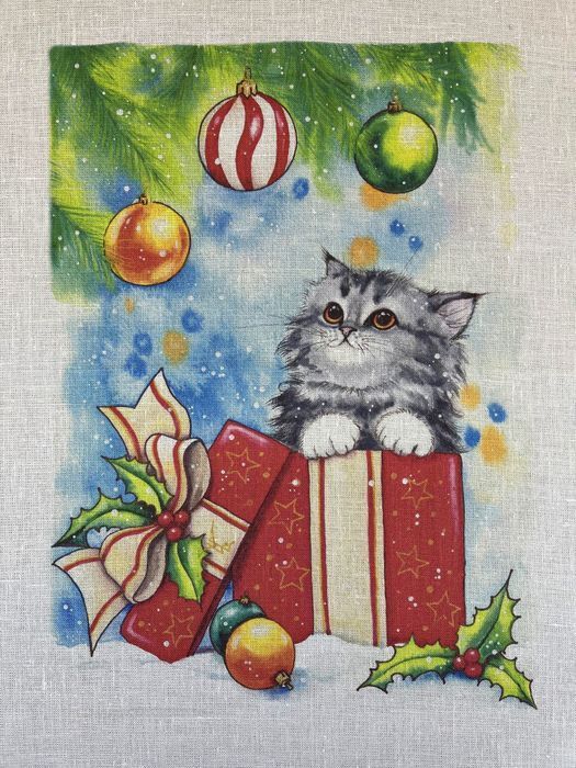 Kitchen towel Christmas cats 3 gray-blue