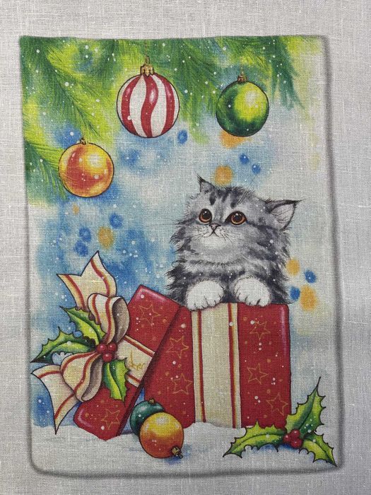 Kitchen towel Christmas cats 3 gray-blue