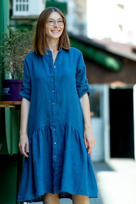 Mongton linen dress blue 42