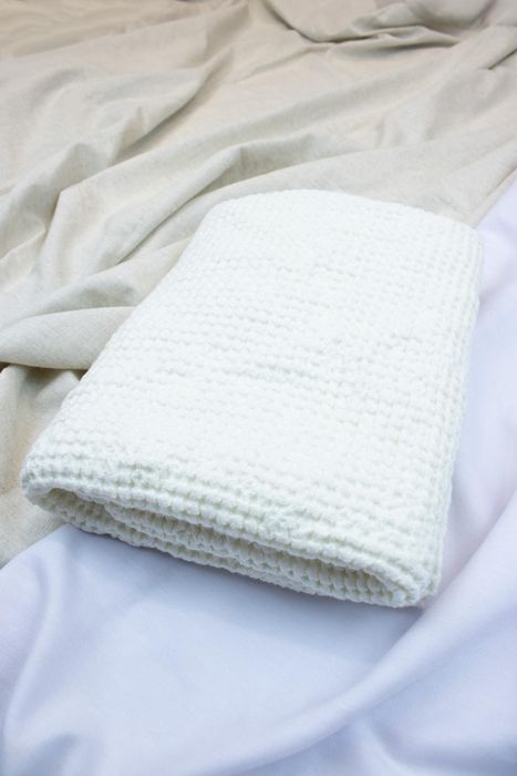 Waffle linen bath towel white 180x100