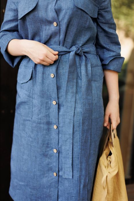 Pescara linen dress blue 42