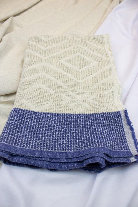 Linen bath towel Pattern blue 130x65