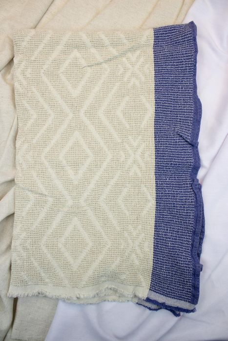 Linen bath towel Pattern blue 130x65