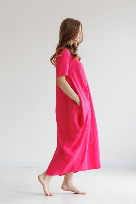 Houston linen dress fuchsia 42