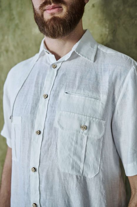 Short sleeve Bristol linen shirt white 46