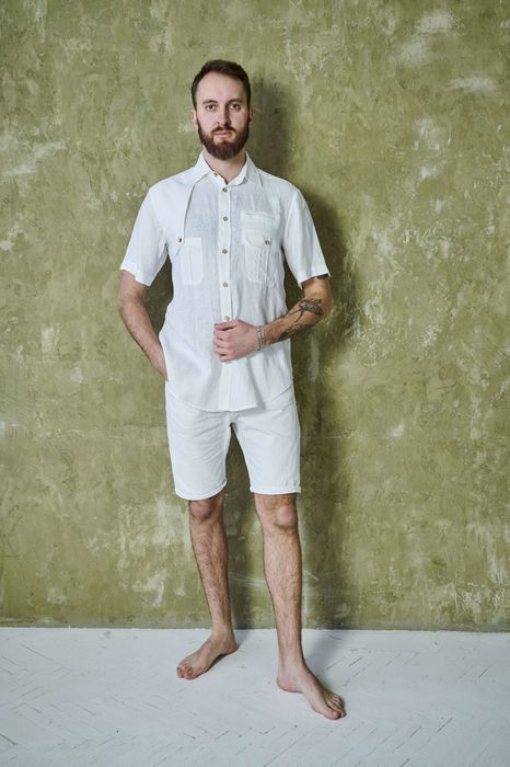 Short sleeve Bristol linen shirt white 46