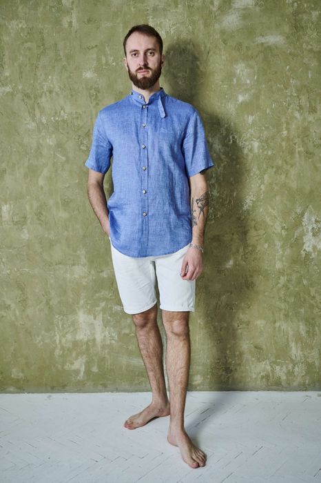 Short sleeve Liverpool linen shirt blue 46