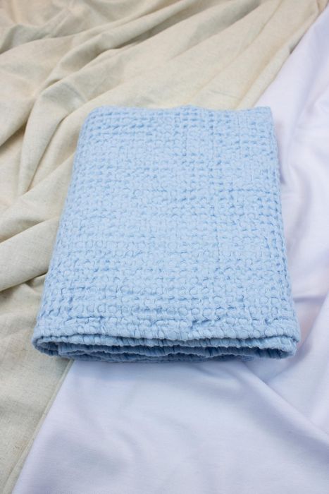 Waffle linen bath towel blue150x90