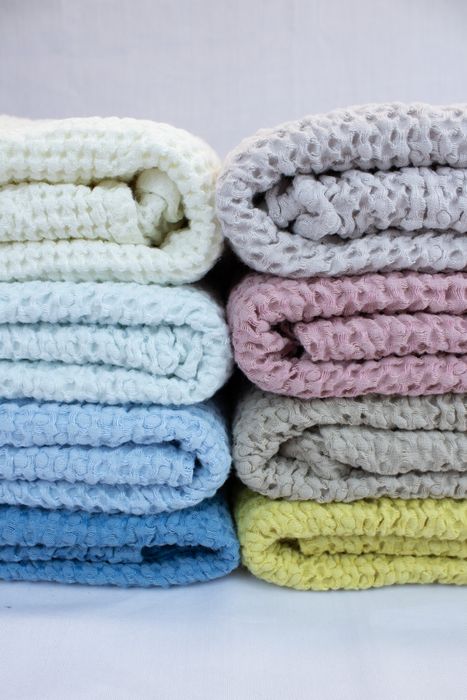 Waffle linen bath towel blue150x90