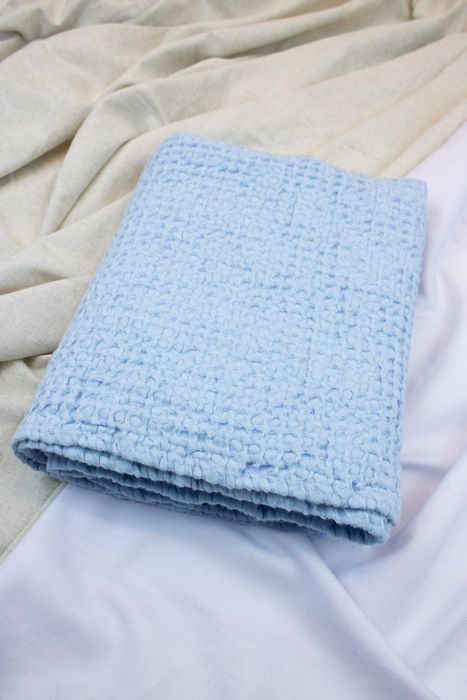 Waffle linen bath towel blue150x90