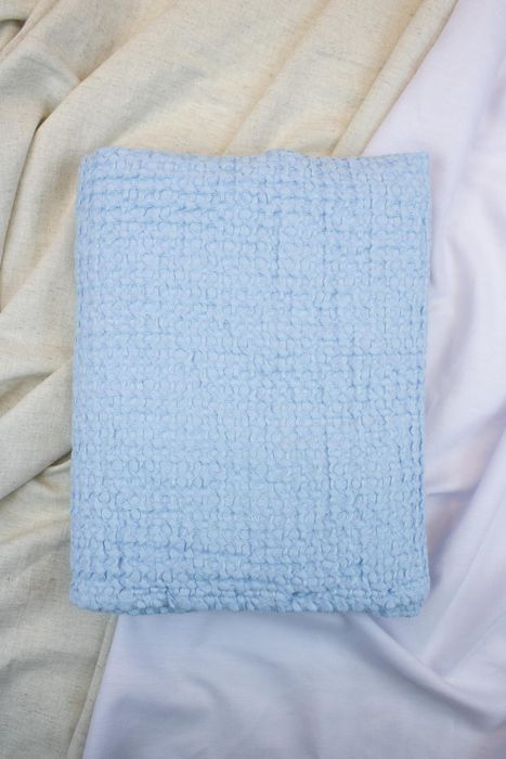 Waffle linen bath towel blue150x90