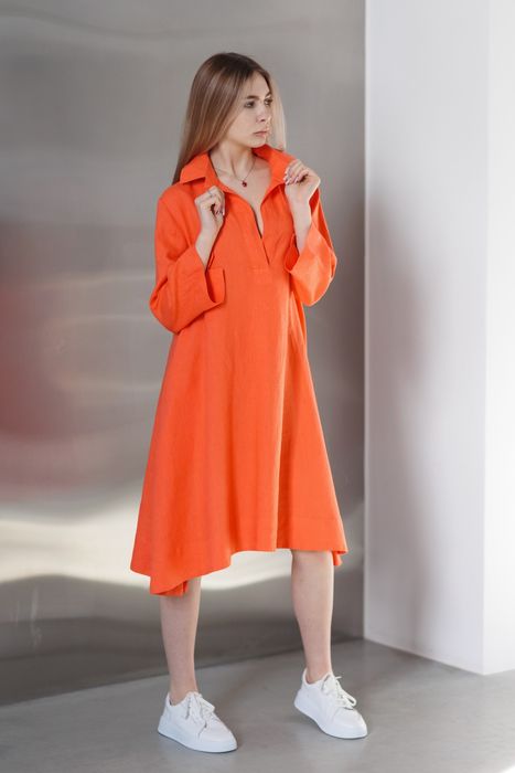 La-Rochelle linen dress coral 42