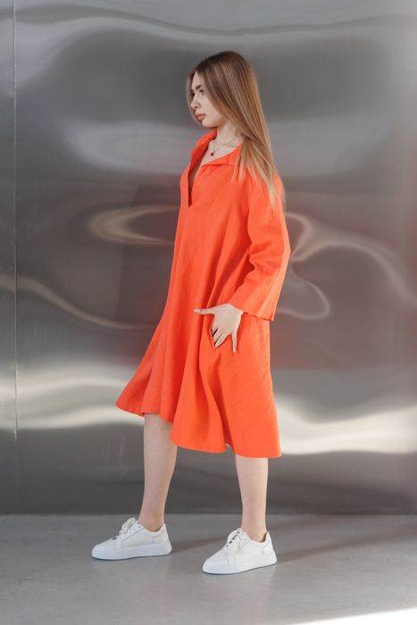 La-Rochelle linen dress coral 42