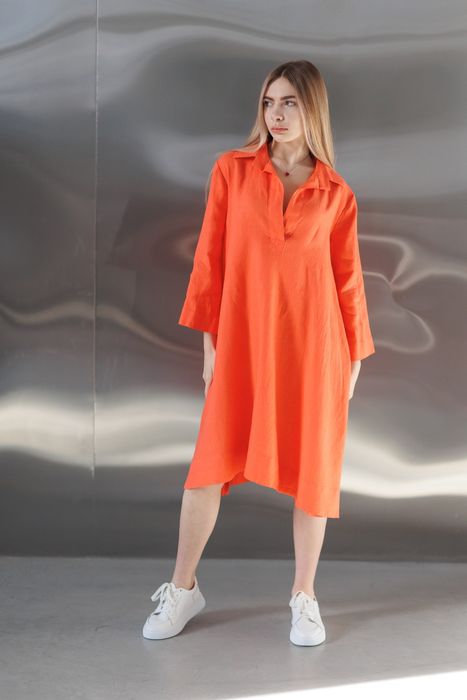 La-Rochelle linen dress coral 42