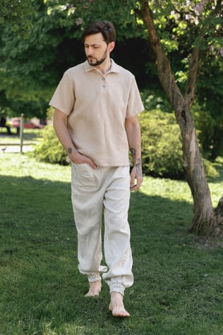 Dijon linen polo shirt cream 46