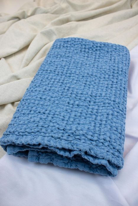 Waffle linen bath towel blue 150x90