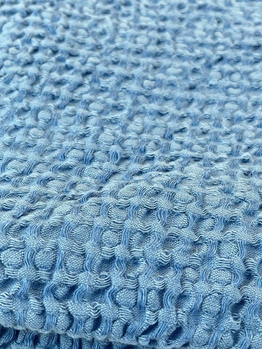 Waffle linen bath towel blue 150x90