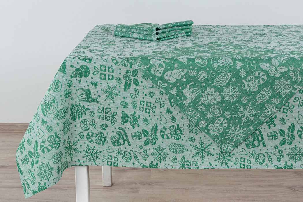 Linen tablecloth set Christmas green 300x150