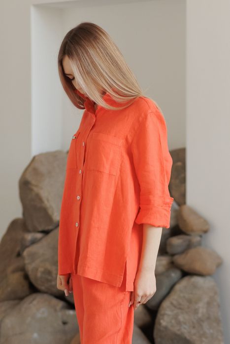 Evora linen shirt coral 42