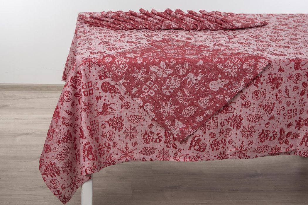 Linen tablecloth set Christmas red 300x150