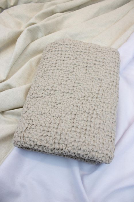 Waffle linen bath towel cappuccino 150x90