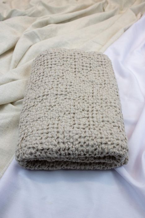 Waffle linen bath towel cappuccino 150x90