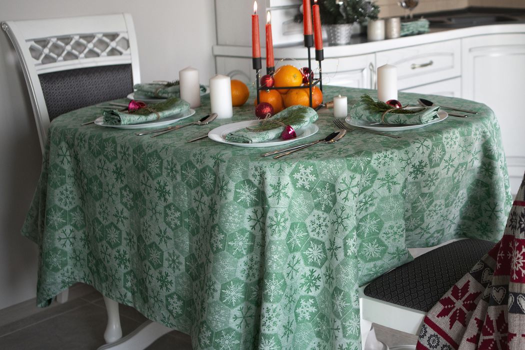 Linen tablecloth set Christmas green 300x150