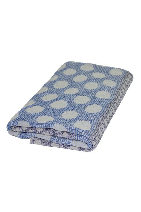 Linen bath towel Circles blue 145x80