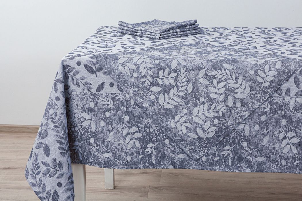 Linen tablecloth set Sonnet blue 250x150