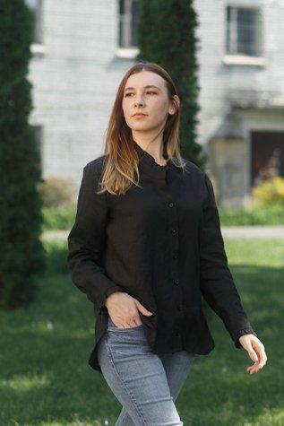 Блуза лляна Норфолк чорний 42