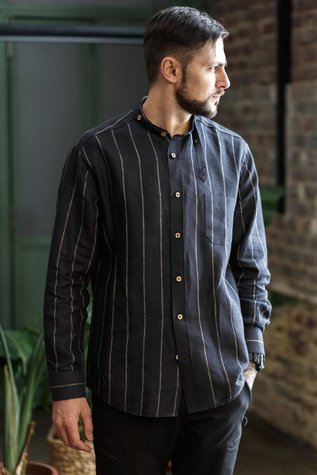 Liverpool linen shirt dark blue stripped 46