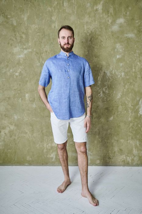 Short sleeve Miami linen shirt blue 46