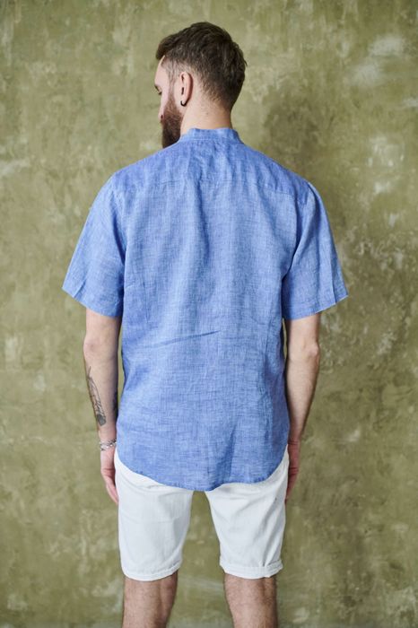 Short sleeve Miami linen shirt blue 46