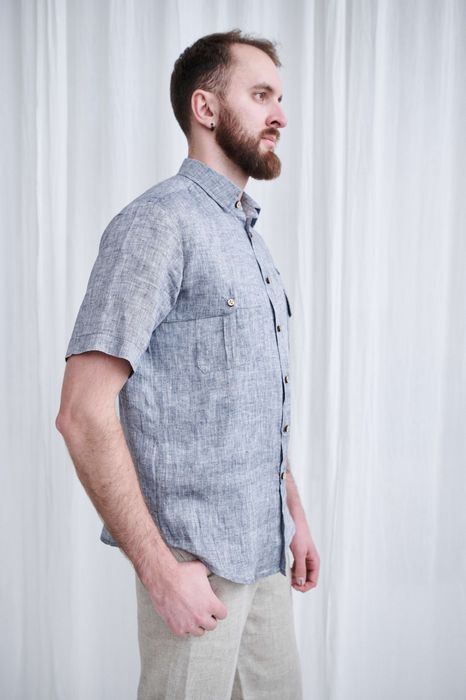 Short sleeve Bristol linen shirt gray 46