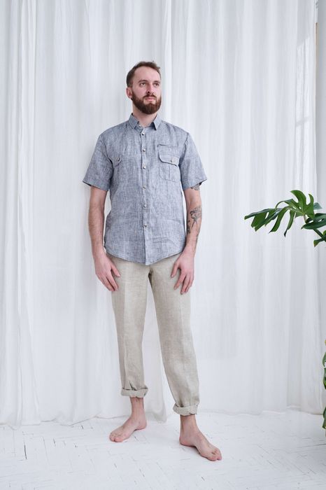 Short sleeve Bristol linen shirt gray 46