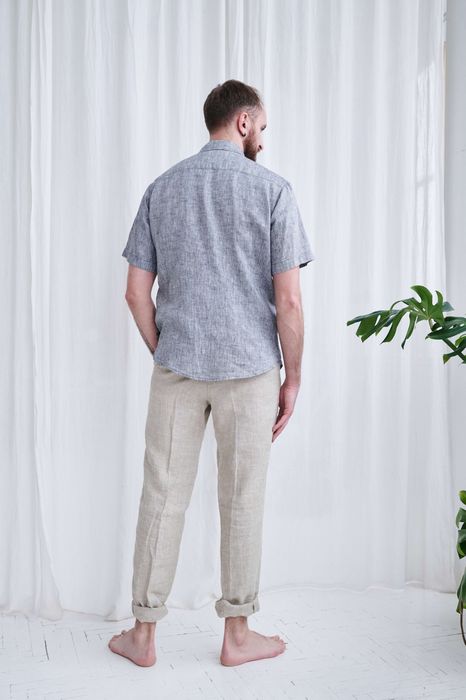 Short sleeve Bristol linen shirt gray 46