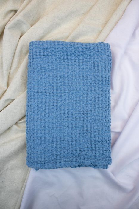 Waffle linen bath towel blue 180x100