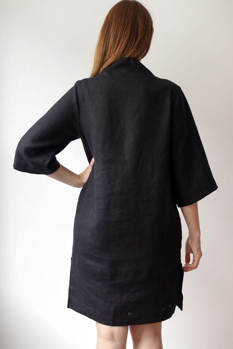 Long-Beach linen dress black 42