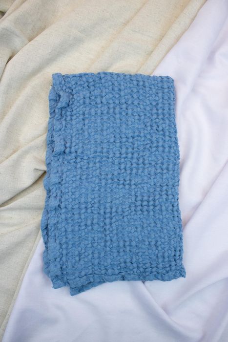 Waffle linen bath towel blue 50x90