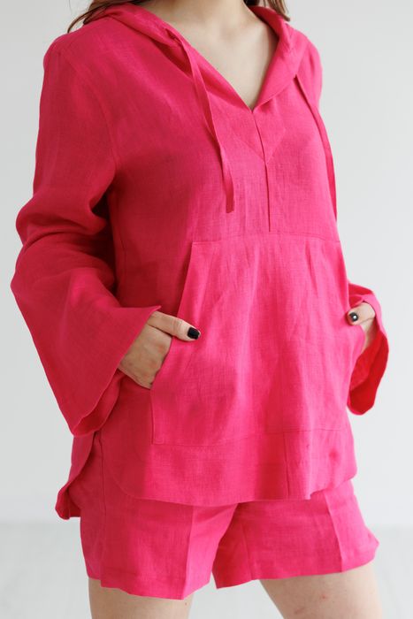 Savannah linen hoodie fuchsia 42