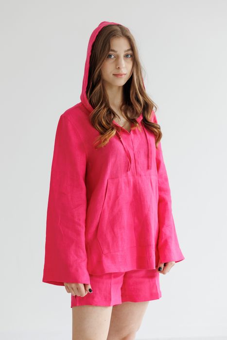 Savannah linen hoodie fuchsia 42